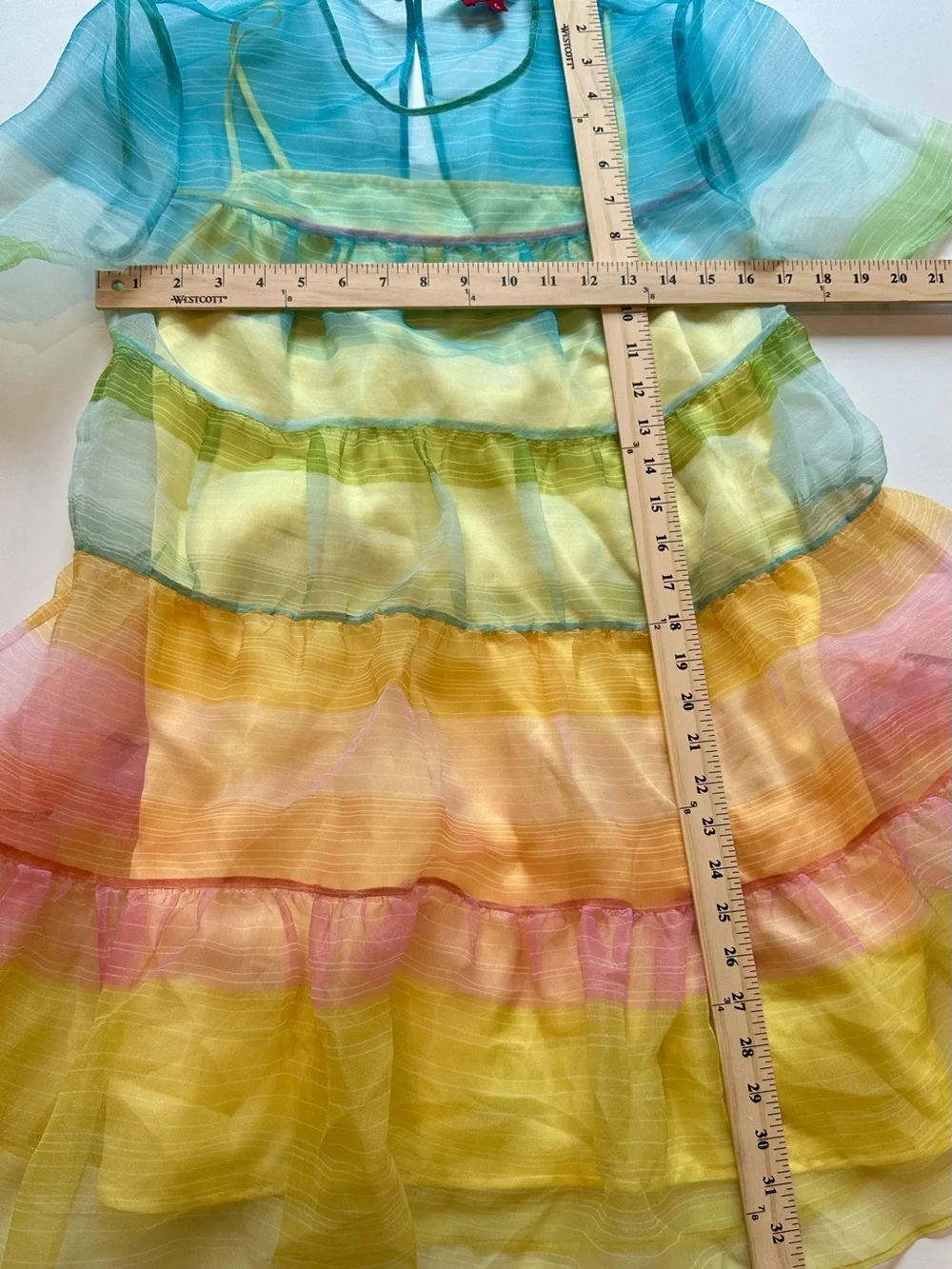 STAUD Rainbow Organza Tiered Mini Dress w/ Detachable Slip Size S